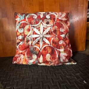 Geometric Red, White, Orange Accent Pillow